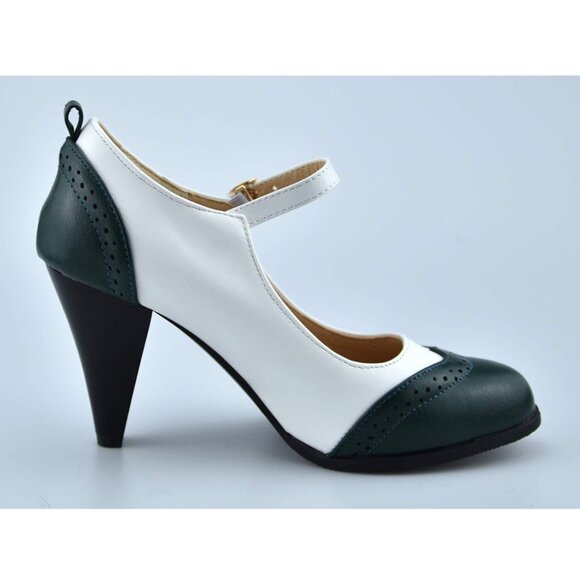 Mekerake Women’s Dark Green & White Mary Jane High Heel Pumps – Size 10.5 - Picture 4 of 9